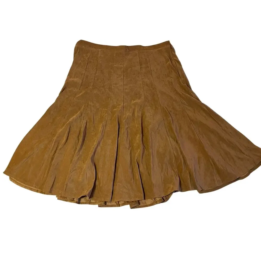 Dress Barn Western Wear Faux Suede Light Brown Midi Flare Skirt Size 24w - Picture 9 of 12